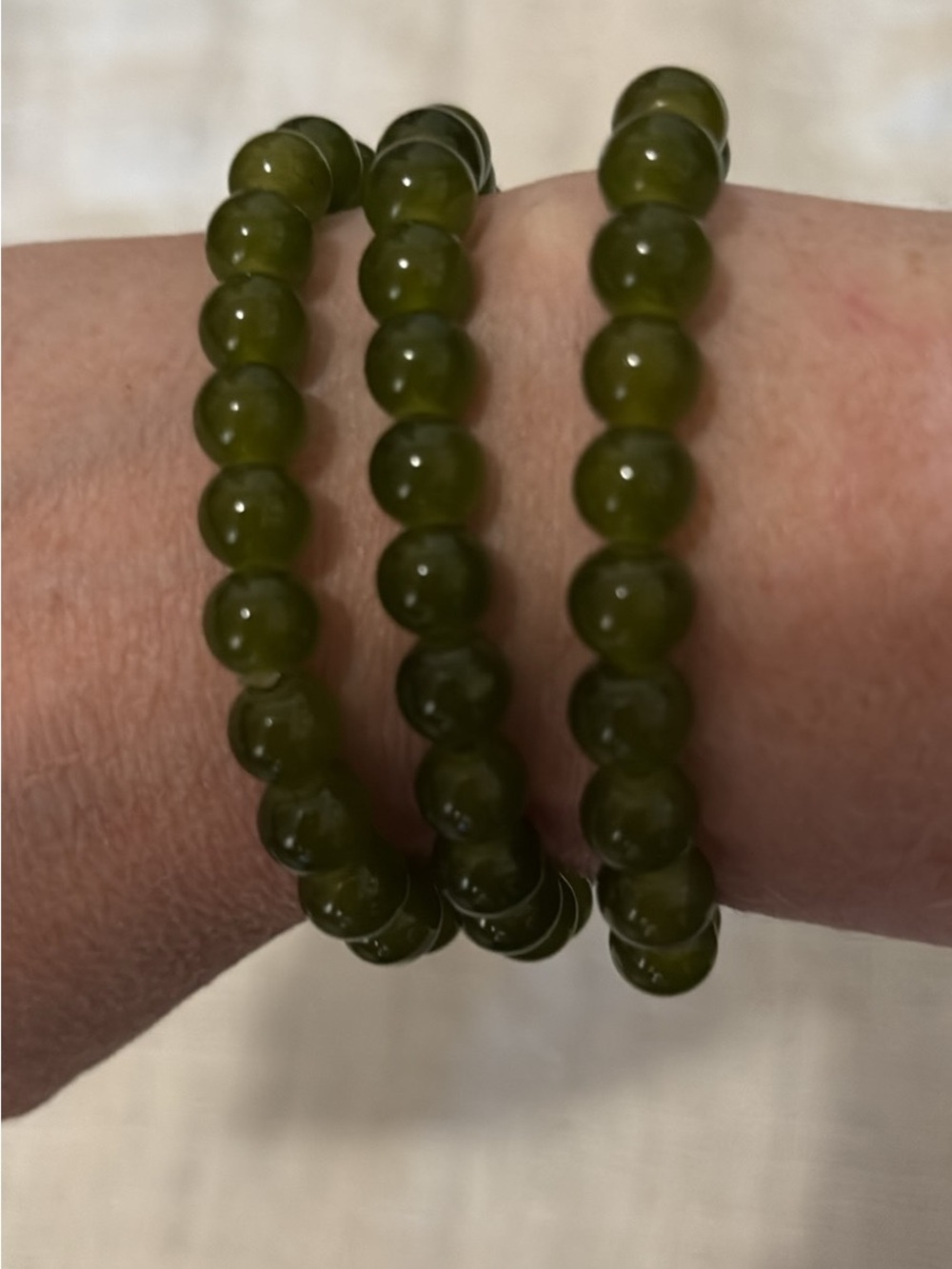 Olive Green Round Glass Bead Stretch Bracelet Set